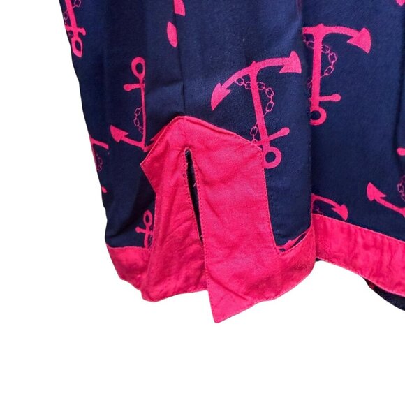 Escapada Tunic Blouse Medium Nautical Anchors Navy Blue Pink Rayon Womens Top - Picture 8 of 9